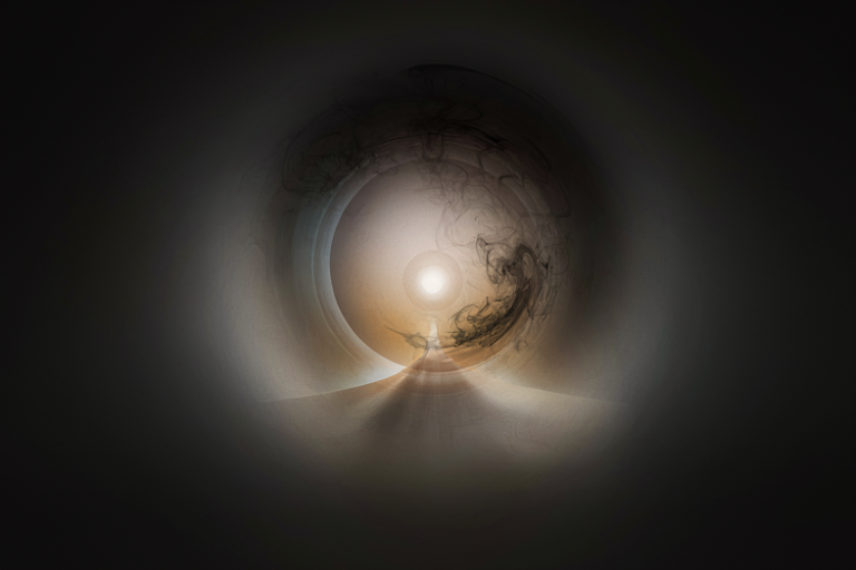 Conceptual illustration of internal realization versus external fear, featuring a luminous sphere of cosmic power emerging from swirling shadow.