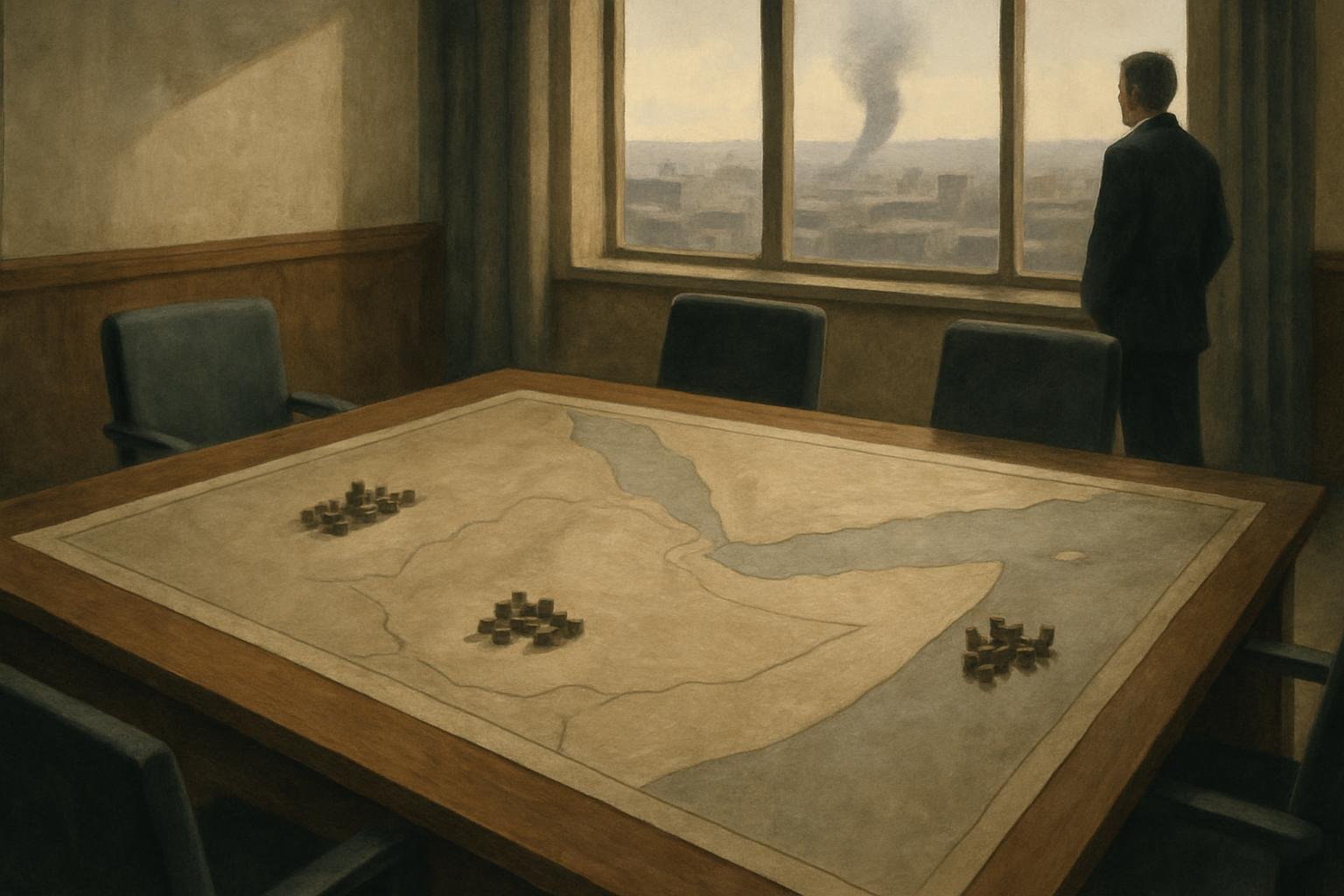 An unmarked regional map and anonymou  marker  in a briefing room  ugge t uncertainty and diplomatic ten ion around unre t in the Horn of Africa.
