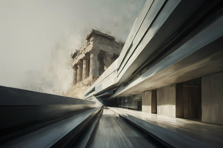 Conceptual illustration showing a modern, brightly lit architectural form emerging from a receding, older stone structure to symbolize a shift in global academic influence.