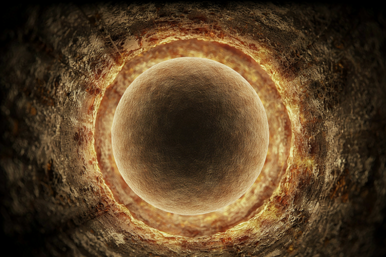 Editorial illustration of a spherical probe undergoing thermal stress simulation inside a high-heat ceramic testing chamber.