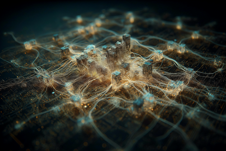 Conceptual illustration of a complex, interconnected network of glowing nodes and pathways representing scientific discovery and a new era of research support.
