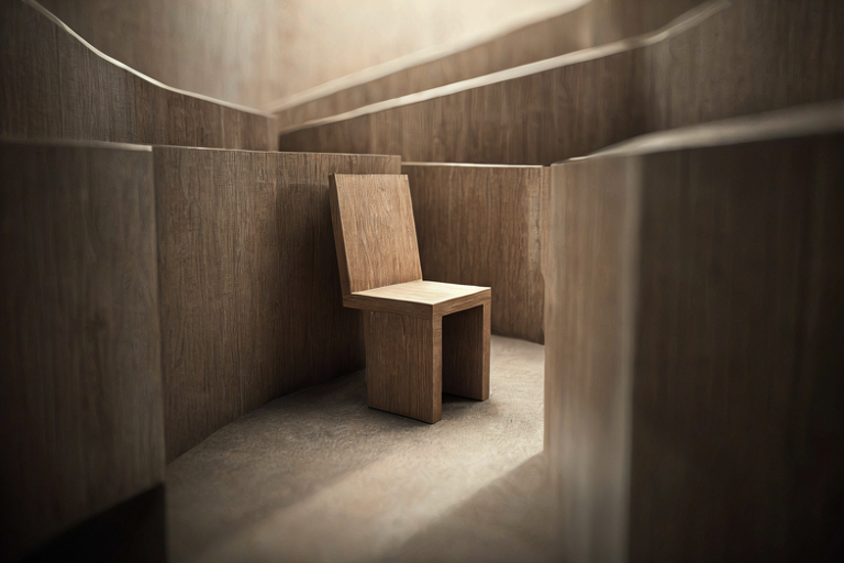 Editorial illustration depicting a stylized, empty legislative chamber with a single chair under focused light, symbolizing a review of governmental structure and public funds.