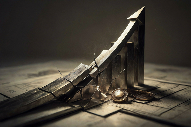 Editorial illustration showing a conceptual balance between upward success and underlying logistical challenges through abstract geometric forms.