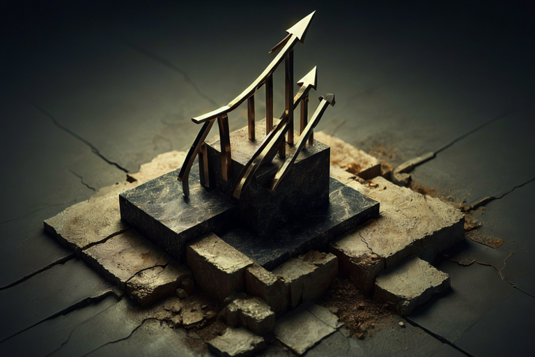 Editorial illustration showing a solid block of capital bridging a gap over a fractured foundation, symbolizing private equity investment in commercial real estate.