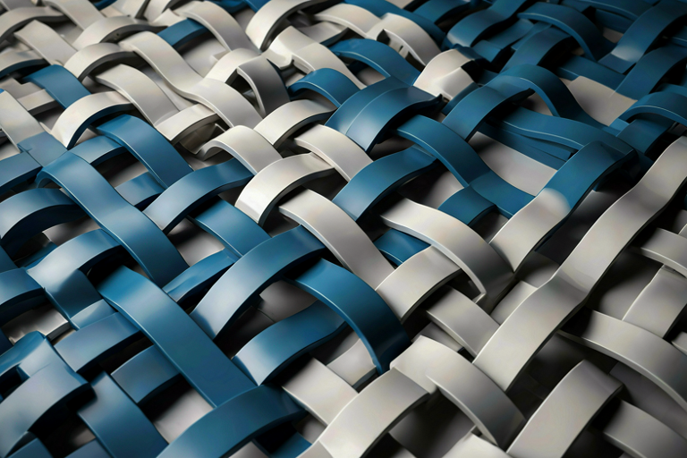 Abstract illustration of interlocking geometric forms representing a multi-year patent agreement between technology companies.