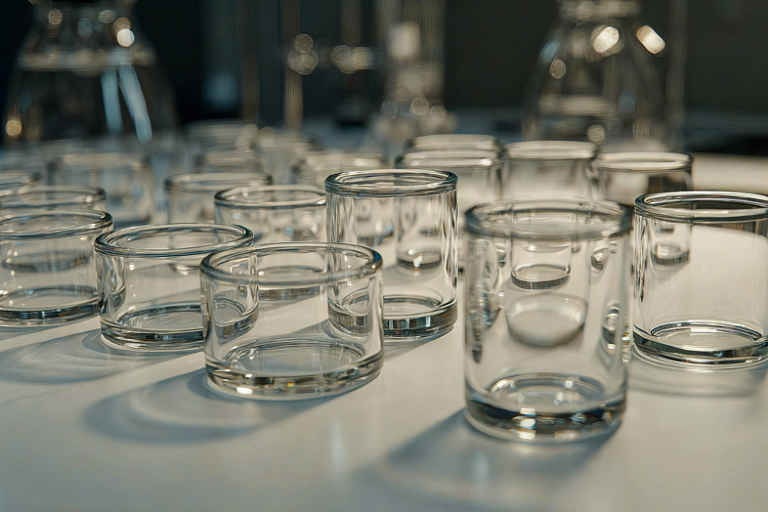 Editorial illustration of a meticulously organized laboratory setting with clear glass containers symbolizing restored order and careful procedure.