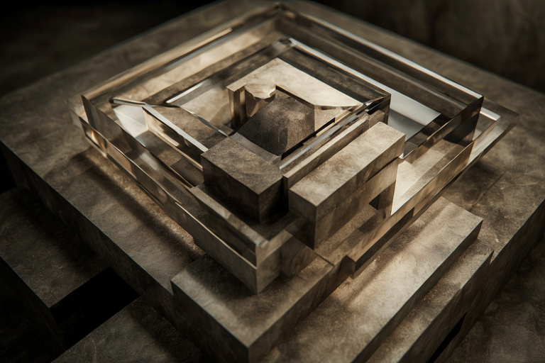Conceptual illustration of layered geometric forms representing different scenarios of autonomy within a unified structure.