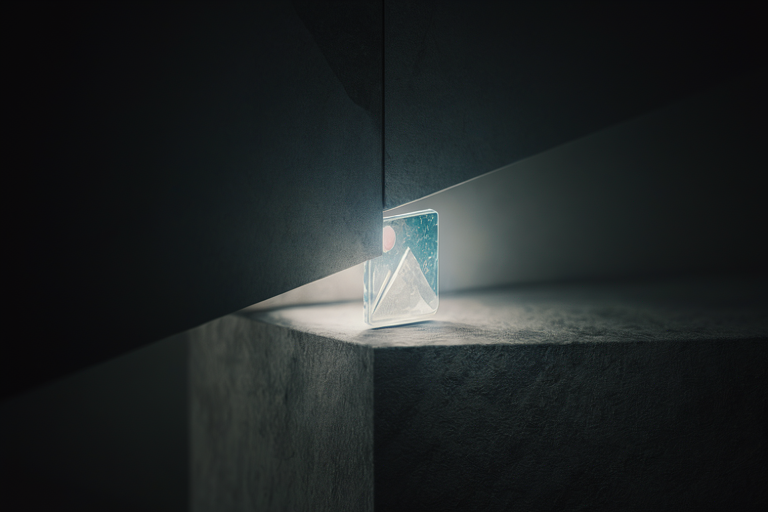 Conceptual illustration of a glowing digital image icon suspended above a heavy, dark stone block representing regulatory scrutiny.