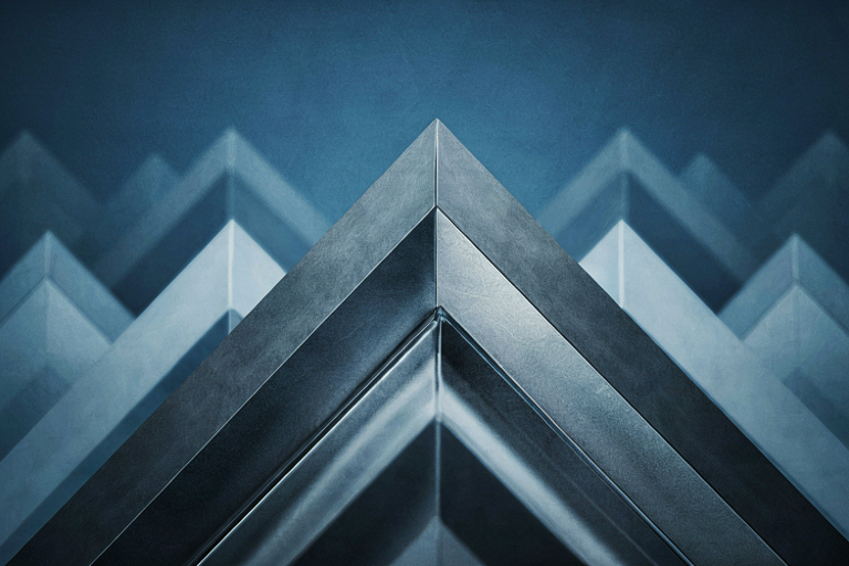 A conceptual illustration of a peak structure representing economic freedom amidst abstract global forms.