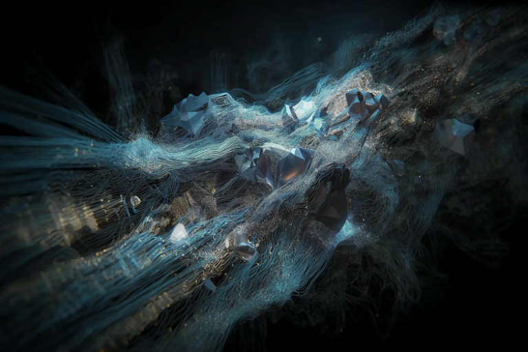 Conceptual illustration of rapidly cascading digital data streams representing intense competition among numerous artificial intelligence models.