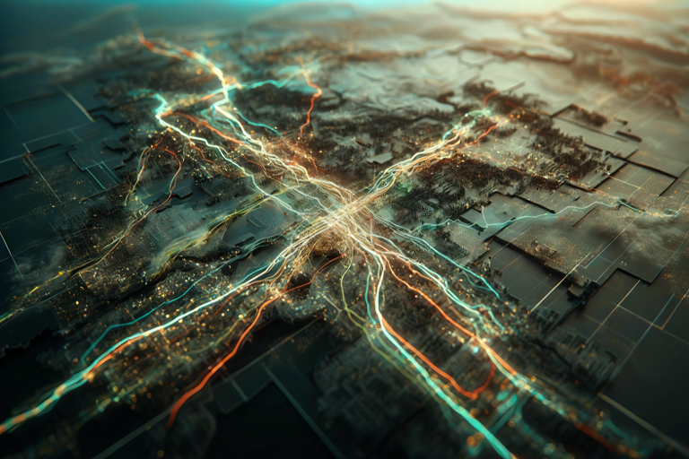 Conceptual illustration of an energy grid under strain, symbolizing rising demand and supply risks in Southeast Asia.