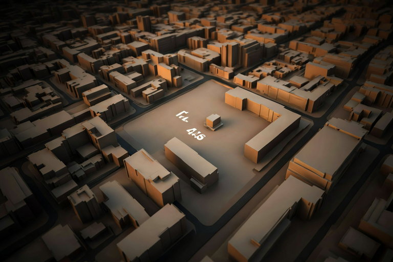 Editorial illustration of a high-value land plot within a dense, sophisticated urban landscape, emphasizing real estate investment.