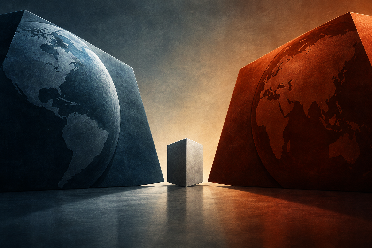 An abstract illustration symbolizing the need for careful balance and maintained trust between major global powers.