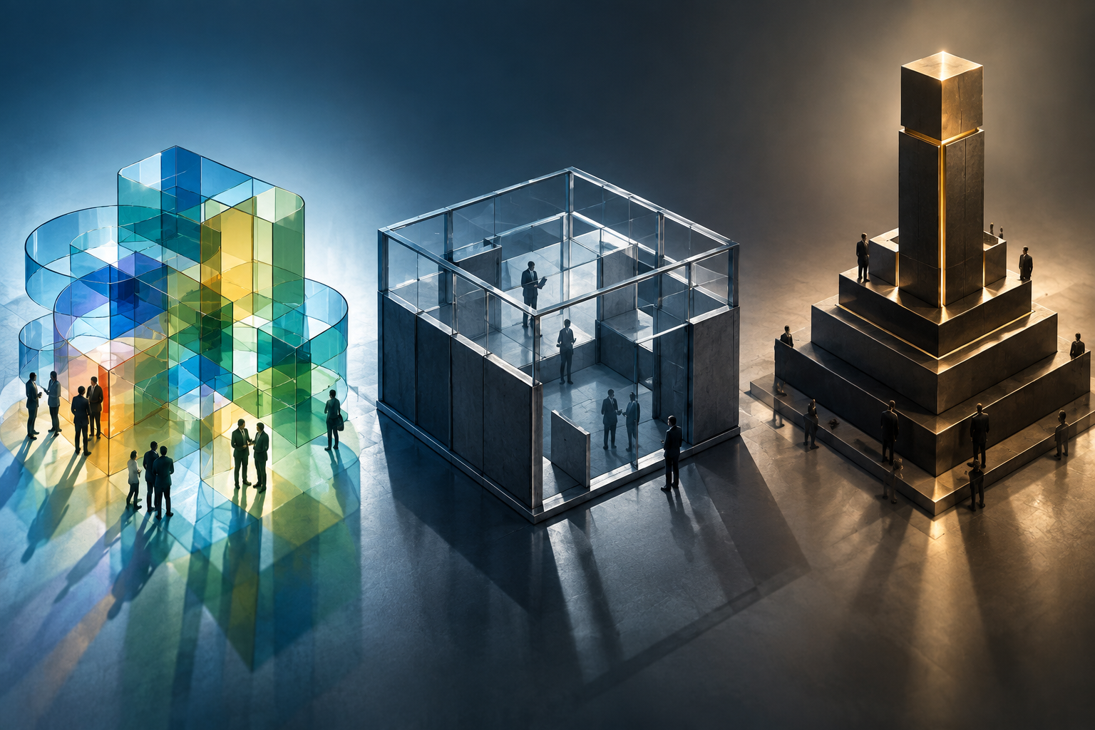 Conceptual illustration contrasting self-regulation with structured governance in technology.