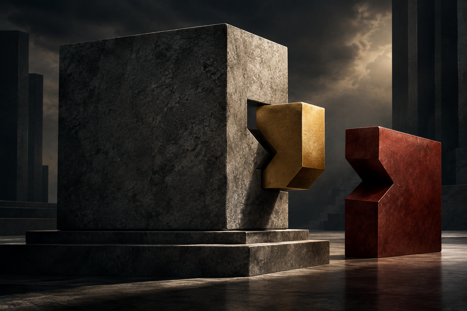 Conceptual illustration of political tension between established constitutional principles and calls for shared governance.