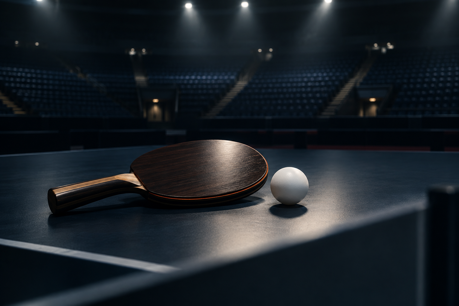 A conceptual illustration of a table tennis paddle and ball set against a backdrop suggesting intense public scrutiny and regulatory action.
