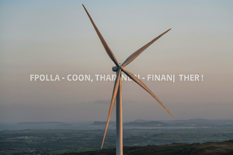 A single wind turbine on a coastal plain with a distant horizon, emphasizing its central role in the scene.