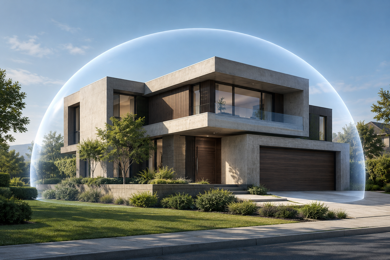 Editorial illustration of a modern, substantial residential structure emphasizing structural integrity and long-term quality.