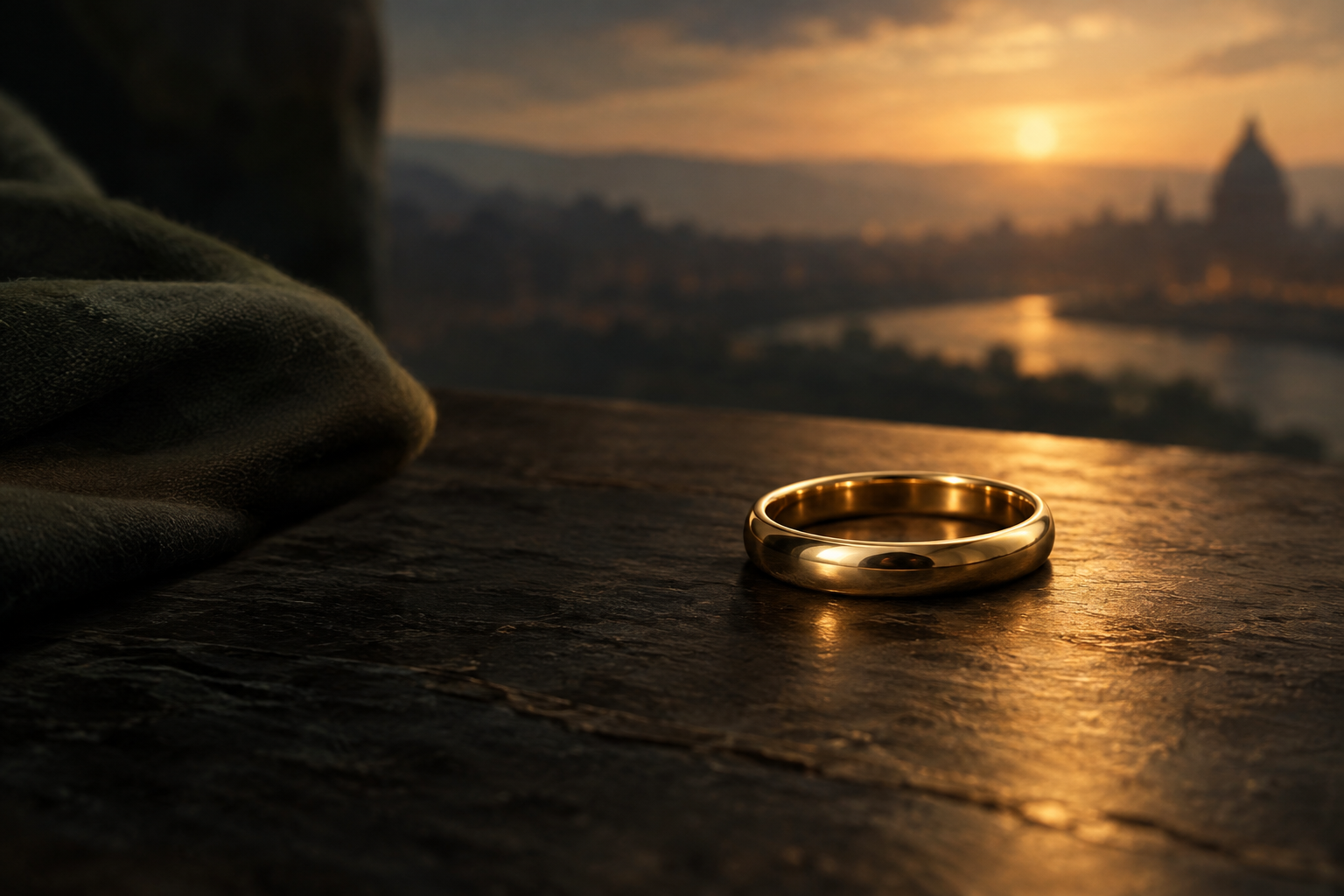 An editorial illustration of a simple piece of jewelry resting on a dark, textured surface, symbolizing personal milestones.