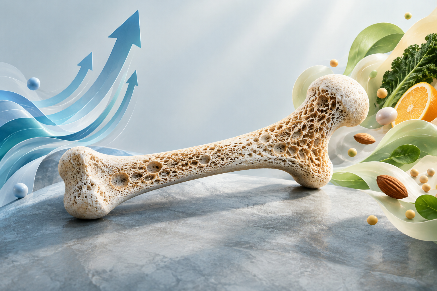 Abstract illustration symbolizing bone density and the importance of diet and exercise for preventing fractures.