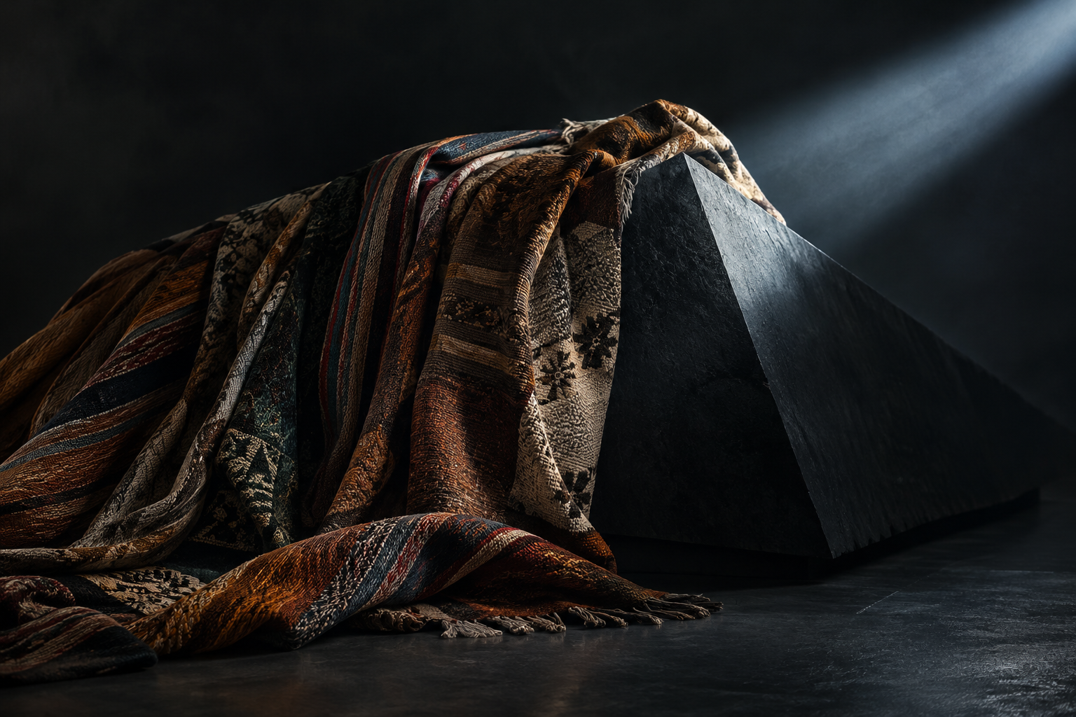Conceptual illustration depicting economic insecurity through textured fabric under focused, dramatic lighting.