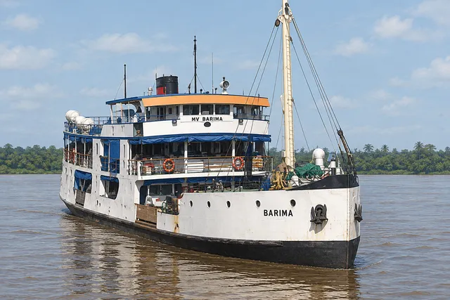 AI illustration of MV Barima based on historical reference photographs; not a photograph of its current condition or the salvage.