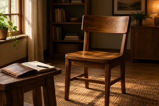 A conceptual illustration of a wooden chair and an open book in a softly lit, quiet interior, symbolizing shared responsibility for child protection.