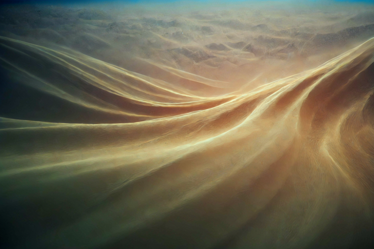 Conceptual illustration of a strong, warm southerly airflow moving across a muted, temperate landscape.