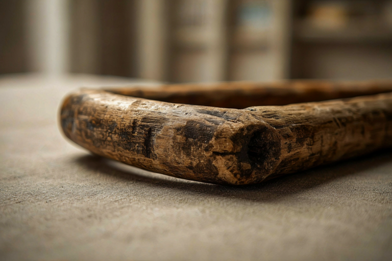 A close-up illustration of a weathered wooden walking stick in a softly lit, contemplative setting.