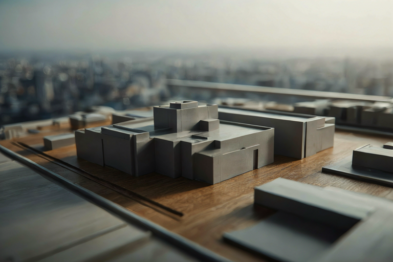 Editorial illustration of a minimalist architectural model on a dark surface, symbolizing cautious waiting in the luxury property market.