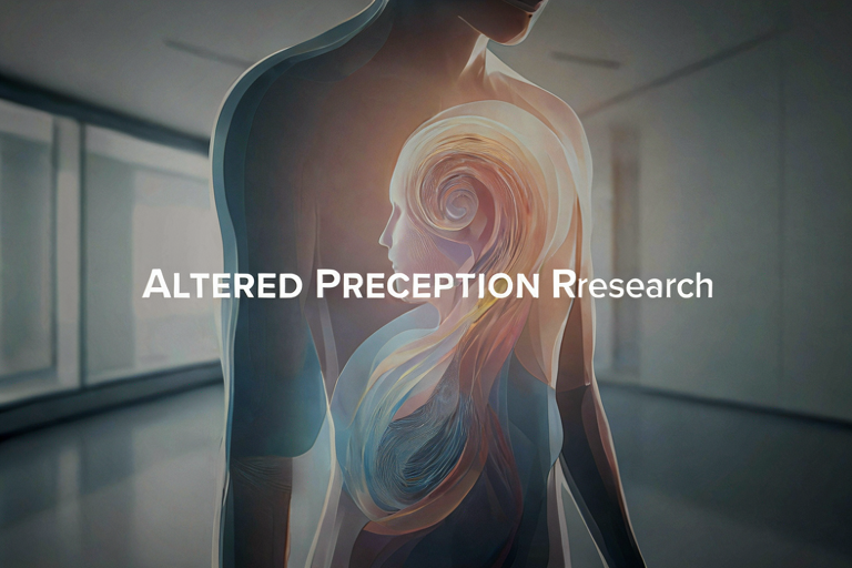 Editorial illustration depicting a stylized human silhouette within a clinical setting, with internal abstract light patterns suggesting a shift in perception during mental health research.
