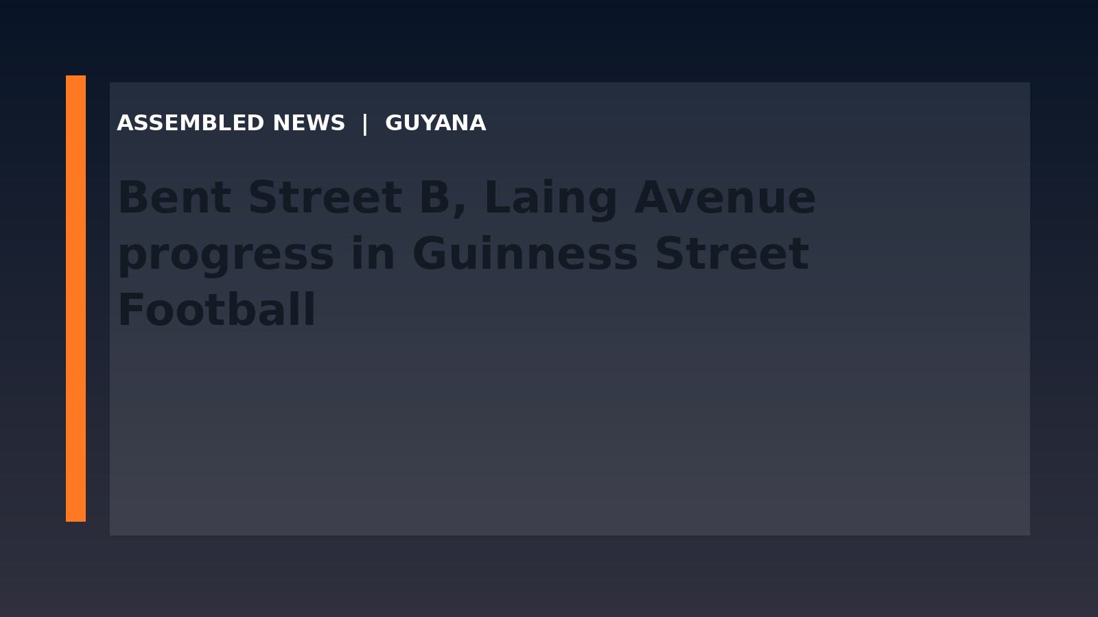 Bent Street B, Laing Avenue progress in Guinness Street Football