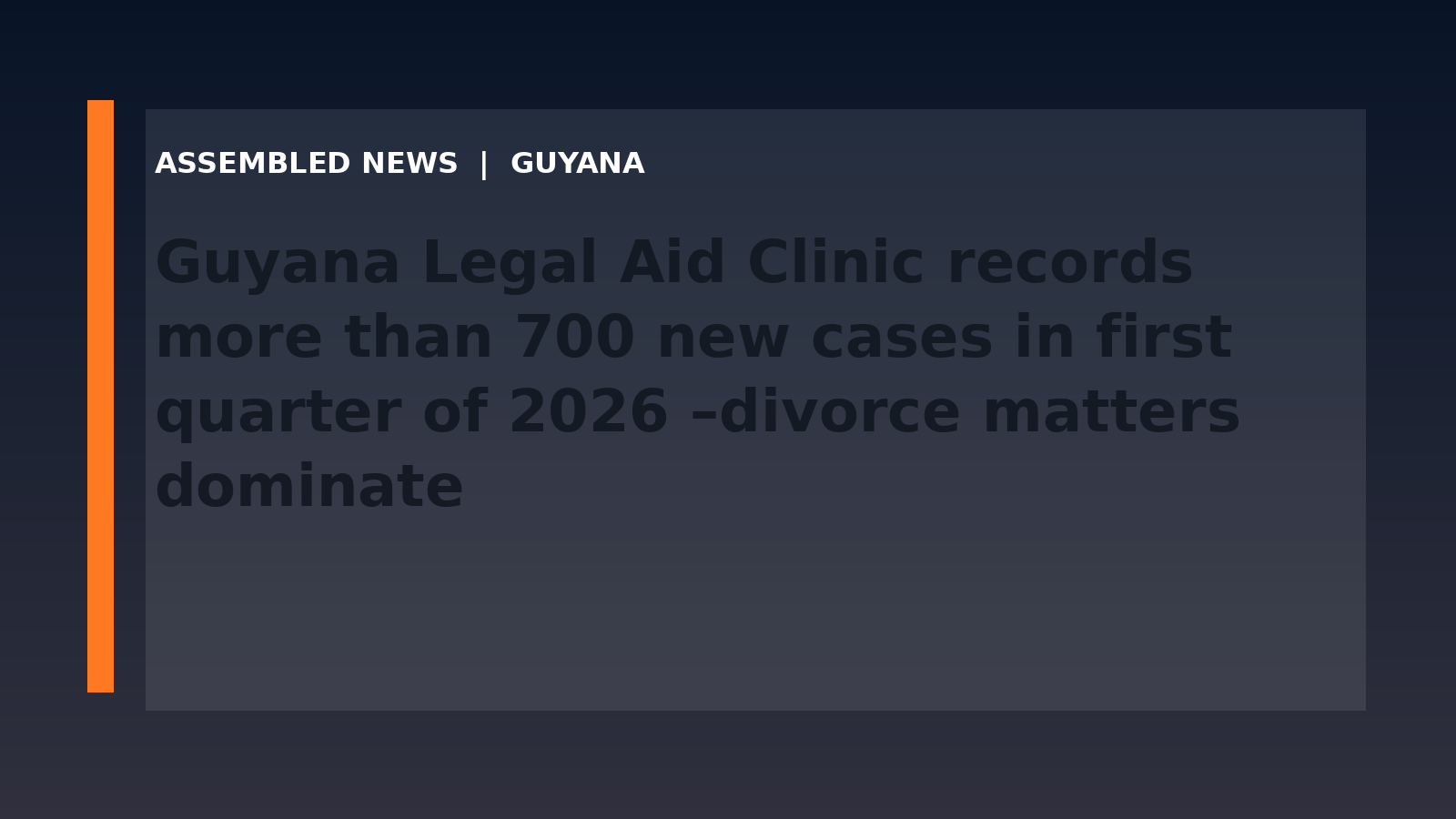 Draft: Guyana Legal Aid Clinic records more than 700 new cases in first quarter of 2026 –divorce matters dominate